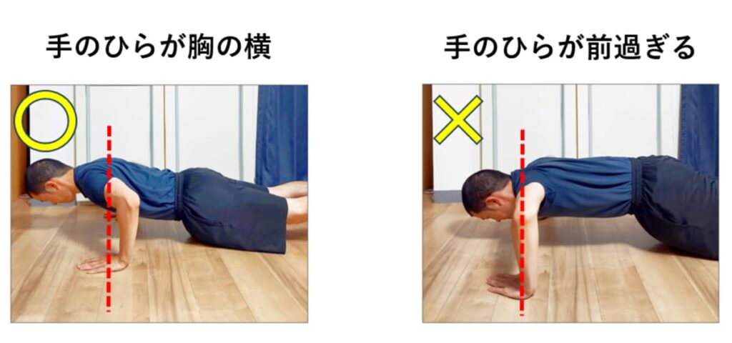 腕立て伏せの手のひらの位置の比較・上半身