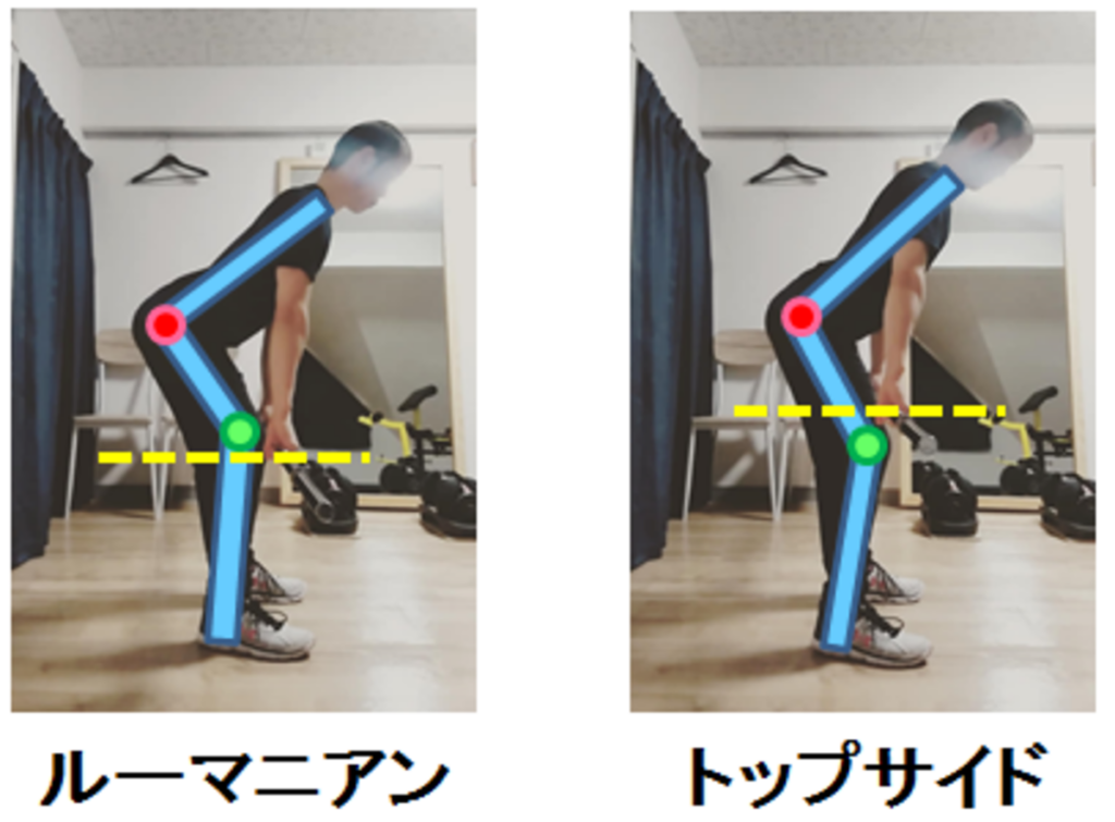 ルーマニアンデッドリフトとトップサイドデッドリフトの比較・横から・線有り