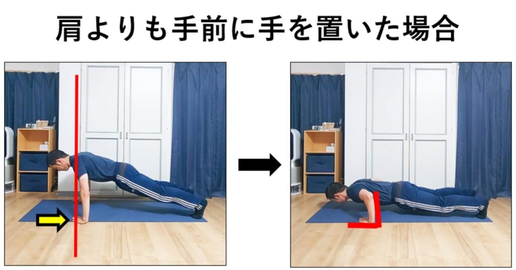 肩よりも前にてを置いた腕立て伏せ