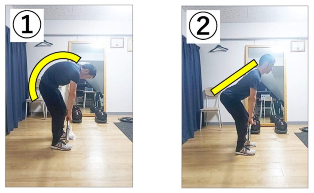 背すじを丸めて行うデッドリフトと背すじを伸ばして行うデッドリフトの比較