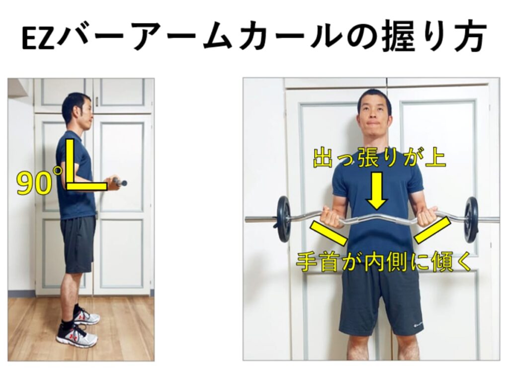 EZバーアームカールの握り方の解説