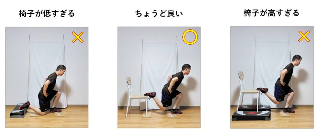 ブルガリアンスクワットを行う際の台の高さの比較