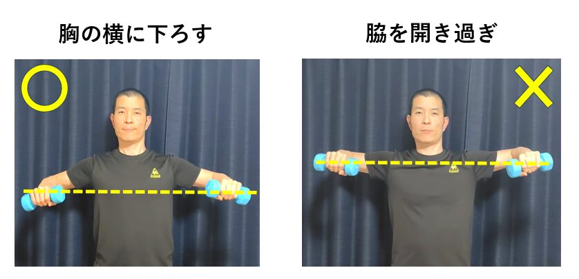ダンベルプレスでの脇の角度の比較