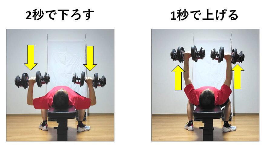 ダンベルプレスの動作のスピードの説明