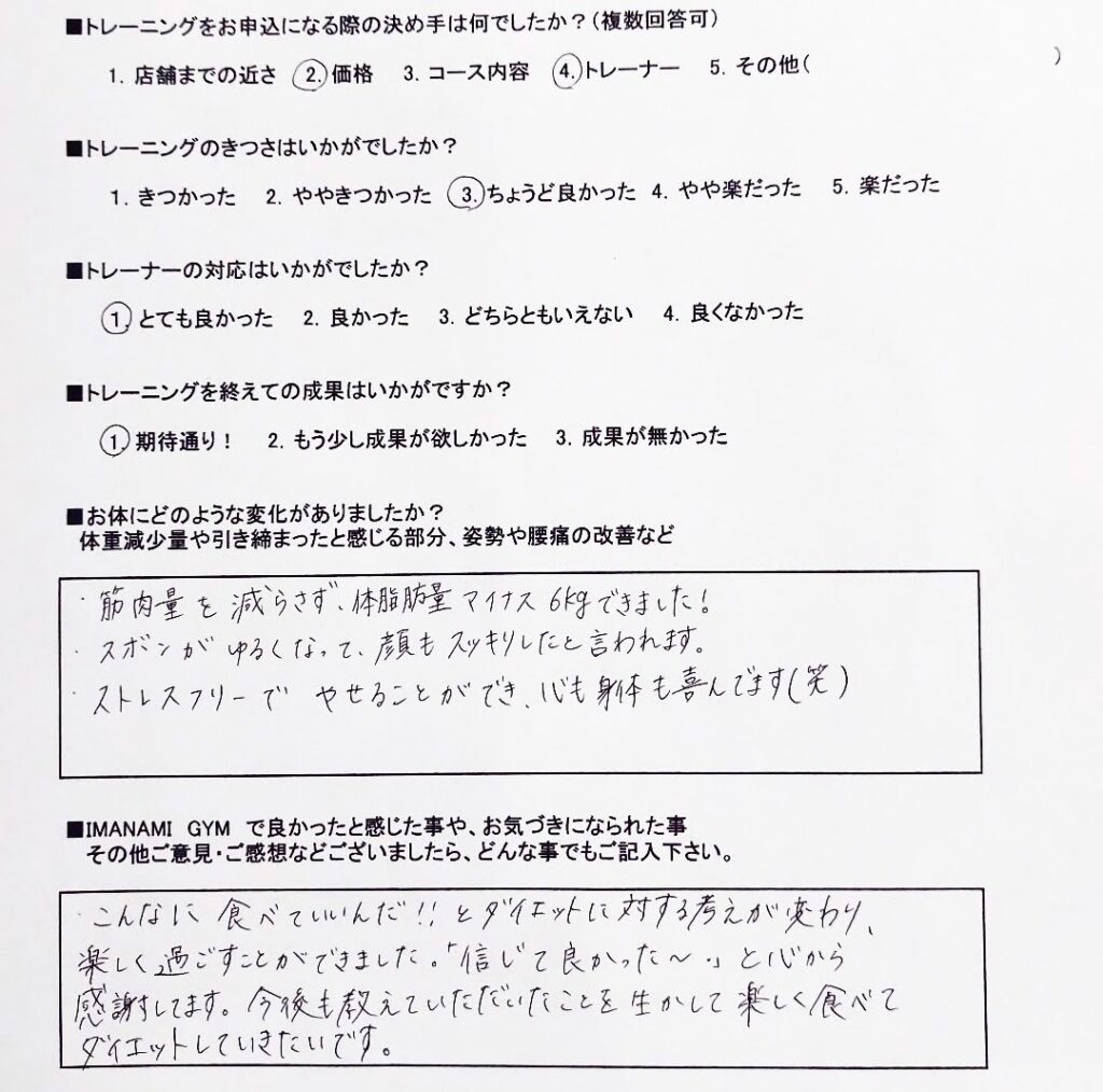 20代女性のお客様のアンケート