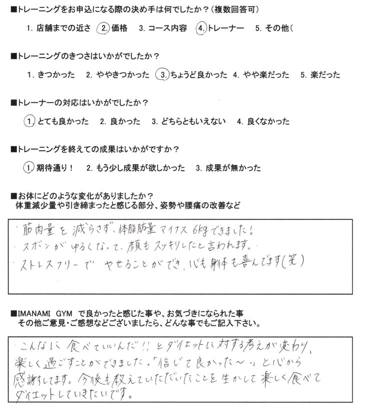 20代女性のお客様のアンケート